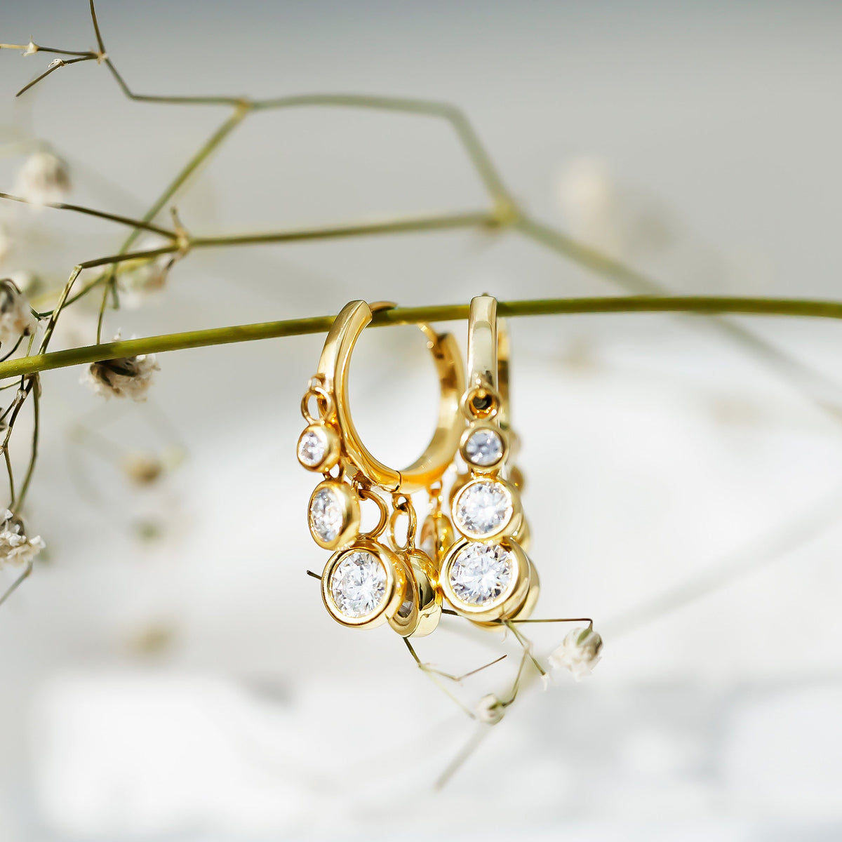 Bezel Set Moissanite Hinged Hoop Drop Earrings in Silver