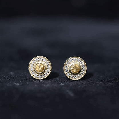 Round Citrine Halo Stud Earrings with Diamonds