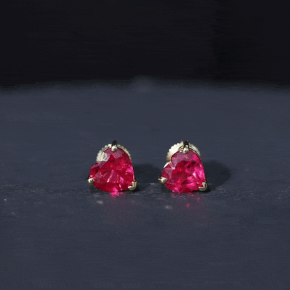 Heart Shape Lab Created Ruby Solitaire Stud Earrings