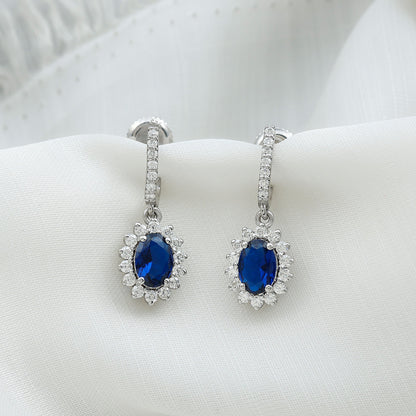 Women's Lab Grown Blue Sapphire Princess Diana Inspired Earrings