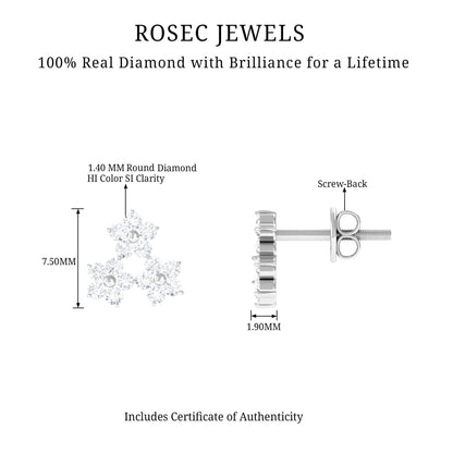 Round Cut Genuine Diamond Cluster Flower Stud Earrings