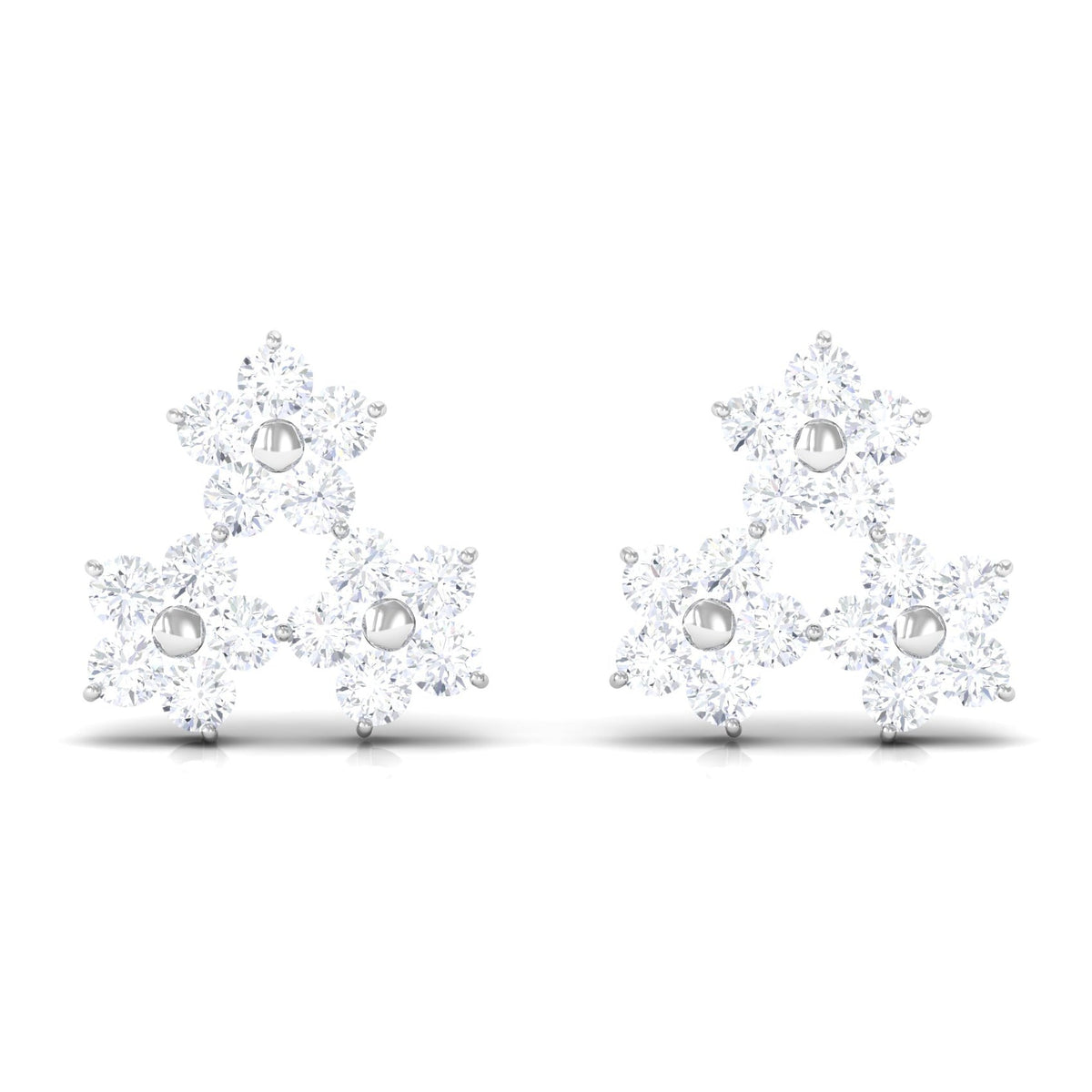 Round Cut Genuine Diamond Cluster Flower Stud Earrings
