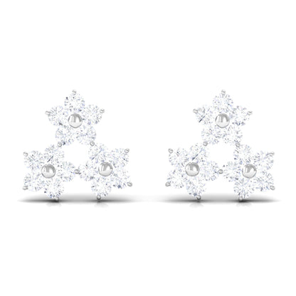 Round Cut Genuine Diamond Cluster Flower Stud Earrings