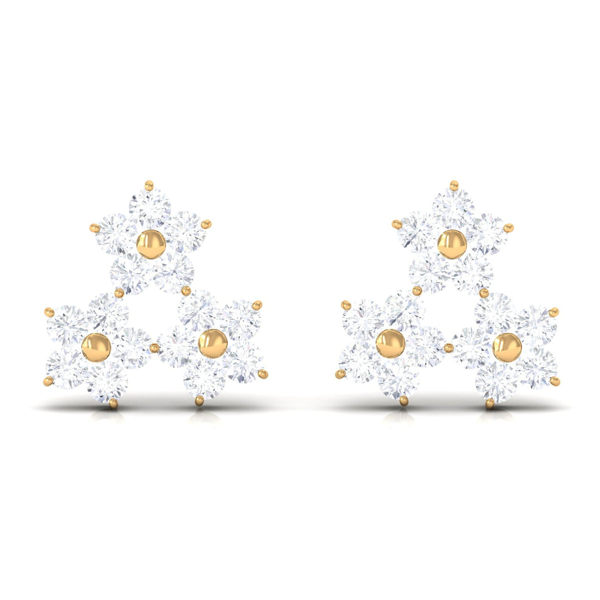 Round Cut Genuine Diamond Cluster Flower Stud Earrings