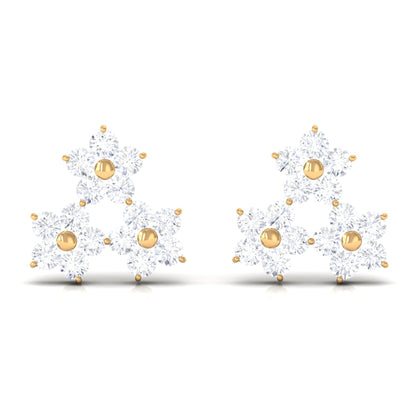 Round Cut Genuine Diamond Cluster Flower Stud Earrings