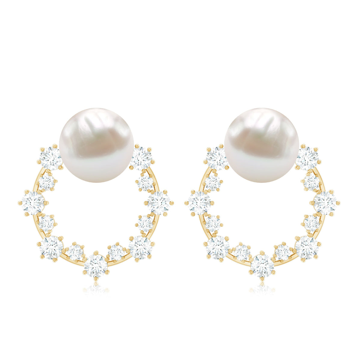 Real Freshwater Pearl and Diamond Bridal Stud Earrings