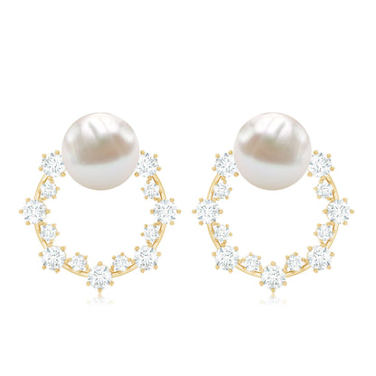 Real Freshwater Pearl and Diamond Bridal Stud Earrings