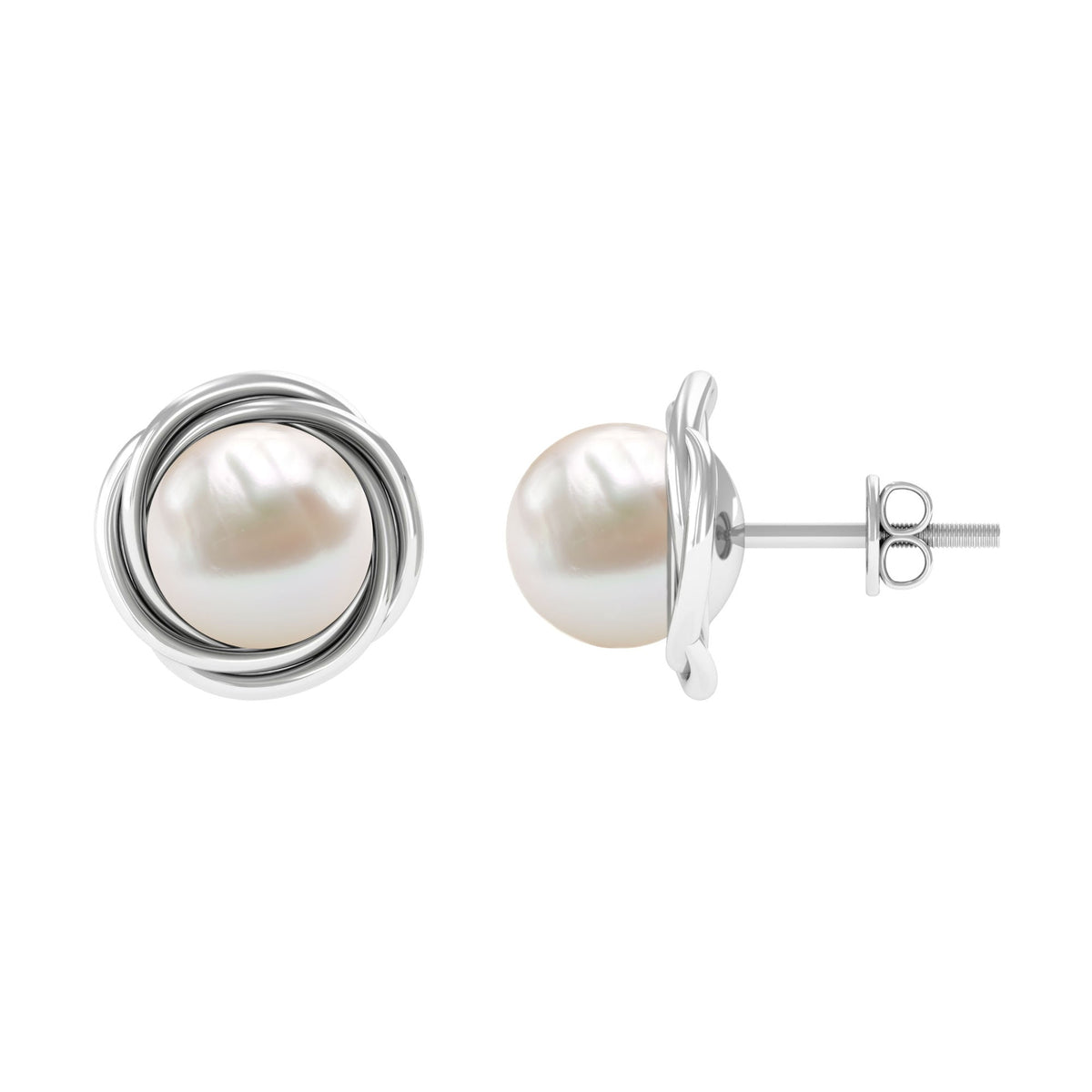 Genuine Freshwater Pearl Swirl Earrings with Screw Back