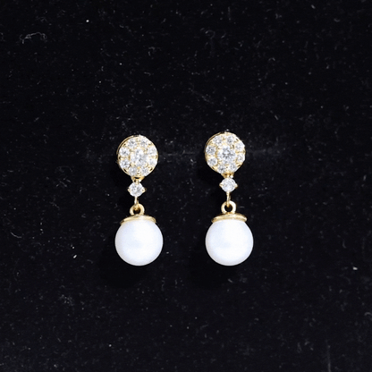 Genuine 6 Carat Freshwater Cultured Pearl Drop Earrings with Diamonds