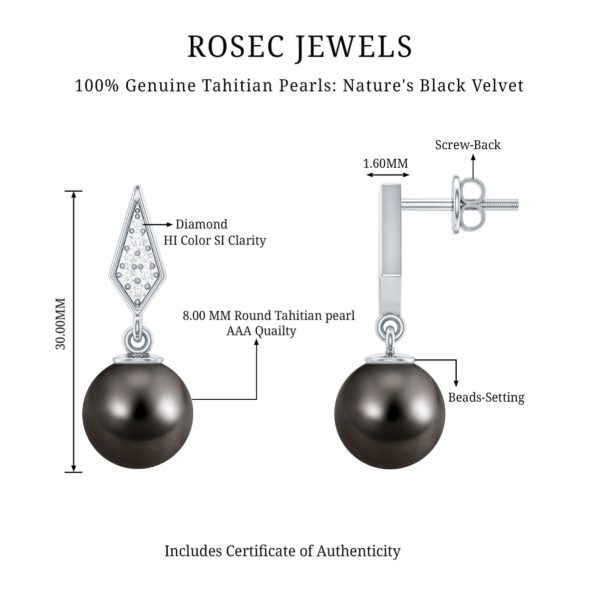 Art Deco Inspired Tahitian Pearl and Diamond Drop Earrings