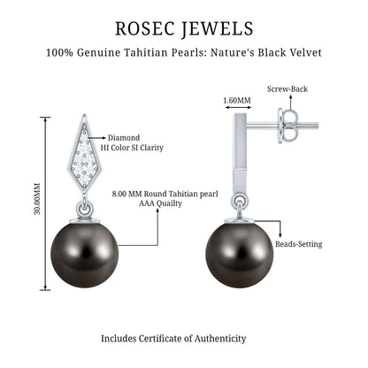 Art Deco Inspired Tahitian Pearl and Diamond Drop Earrings
