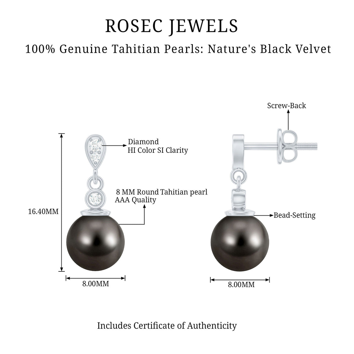 15 Carat Tahitian Pearl Drop Earrings with Diamond