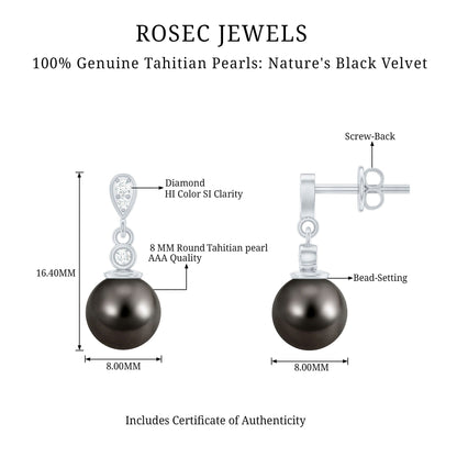 15 Carat Tahitian Pearl Drop Earrings with Diamond