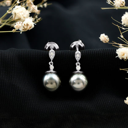 15 Carat Tahitian Pearl Drop Earrings with Diamond