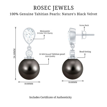 Certified 16 Carat Cultured Tahitian Black Drop Earrings for Women