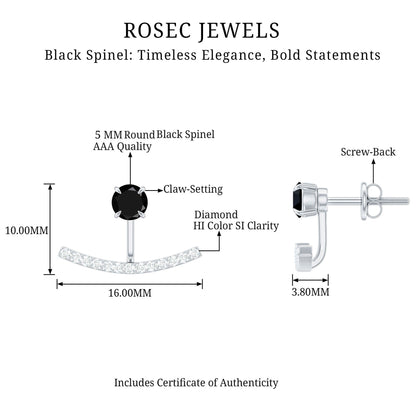 0.9 Carat Black Spinel Jacket Earrings with Diamond Stones