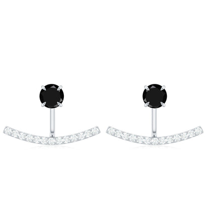 0.9 Carat Black Spinel Jacket Earrings with Diamond Stones