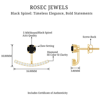 0.9 Carat Black Spinel Jacket Earrings with Diamond Stones