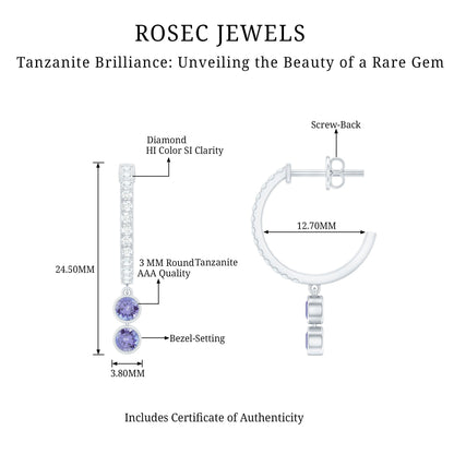 Minimal Tanzanite and Diamond Hoop Drop Earrings