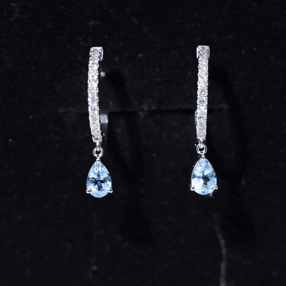 Aquamarine and Diamond Hoop Drop Earrings