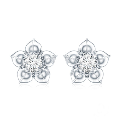 Diamond Flower Petal Stud Earrings in Prong Setting