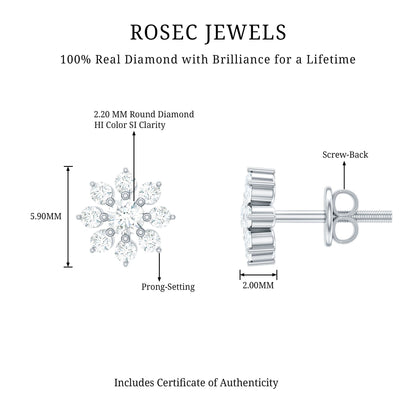 Natural Diamond Flower Stud Earrings for Women