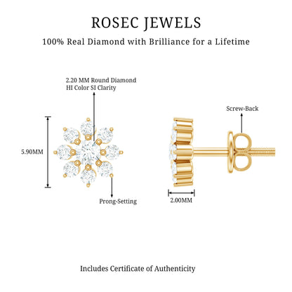 Natural Diamond Flower Stud Earrings for Women