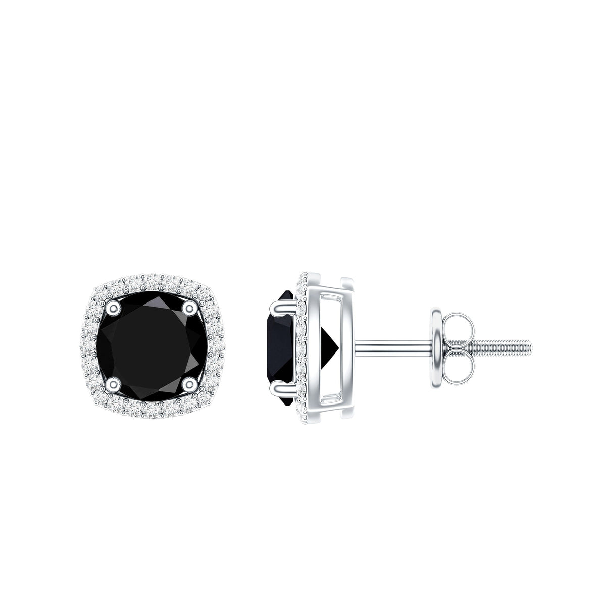 Vintage Black Onyx Stud Earrings with Diamond Halo