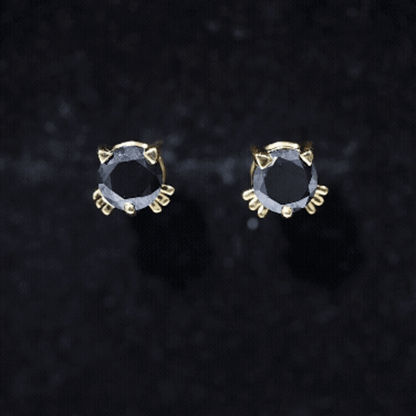 5MM Round Lab Created Black Diamond Cat Stud Earrings
