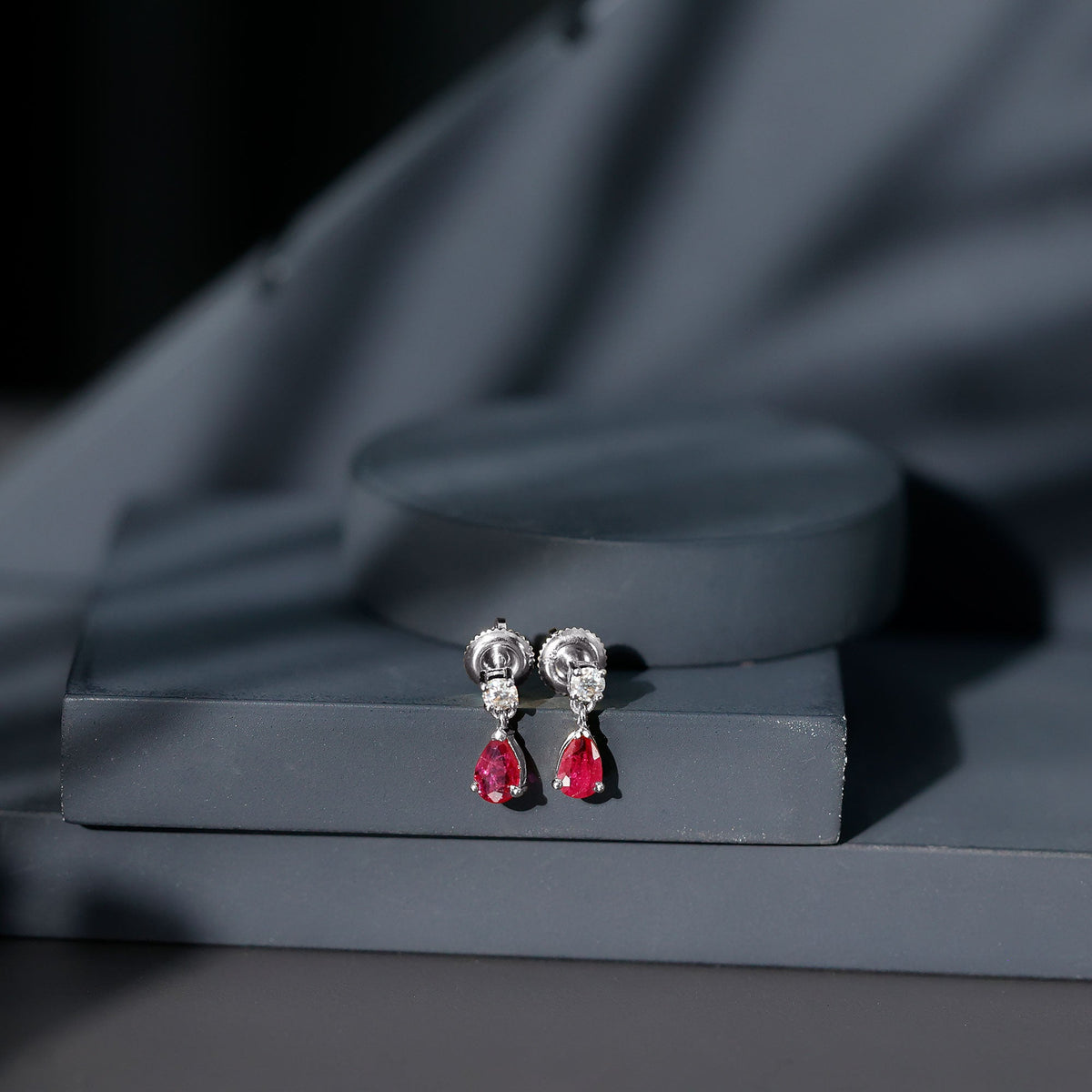 Natural Ruby Teardrop Drop Earrings with Lab Grown Diamond