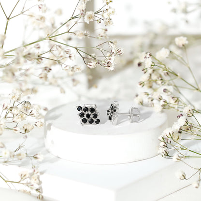 Art Deco Inspired Black Onyx Cluster Stud Earrings for Women
