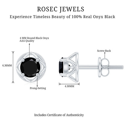 0.4 Carat Solitaire Black Onyx Floral Stud Earrings