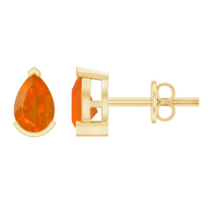 Natural 1 Carat Fire Opal Teardrop Stud Earrings