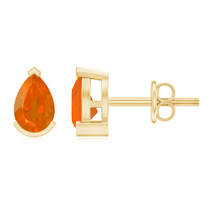 Natural 1 Carat Fire Opal Teardrop Stud Earrings