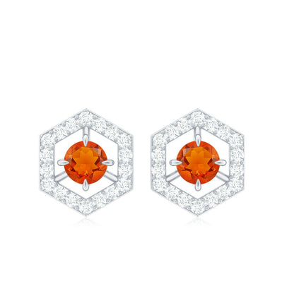 0.9 Carat Fire Opal and Diamond Geometric Stud Earrings