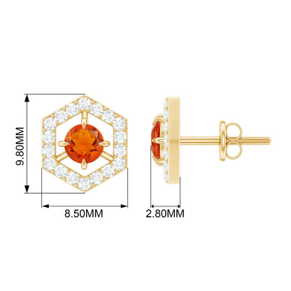 0.9 Carat Fire Opal and Diamond Geometric Stud Earrings
