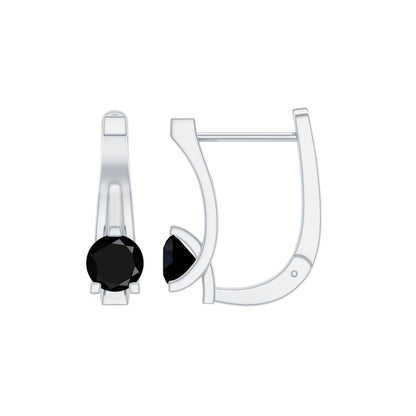 Natural Black Onyx J Hoop Earrings with Latch Back