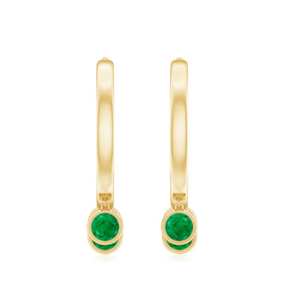 Certified Real 3 Stone Emerald Drop Hoop Earrings