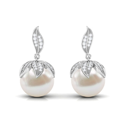 Nature Inspired Freshwater Pearl Drop Earrings with Diamond