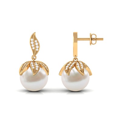 Nature Inspired Freshwater Pearl Drop Earrings with Diamond