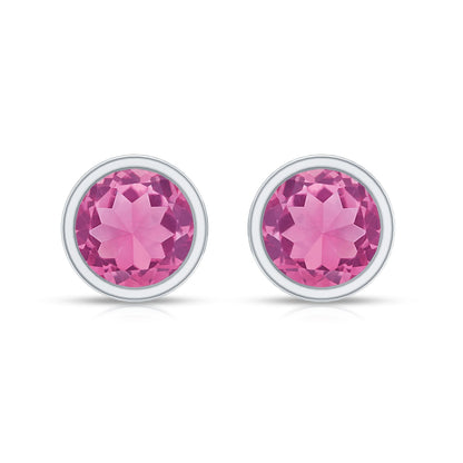 Round Pink Tourmaline Solitaire Stud Earrings