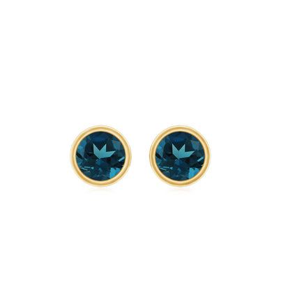 Bezel Set Round London Blue Topaz Solitaire Stud Earrings