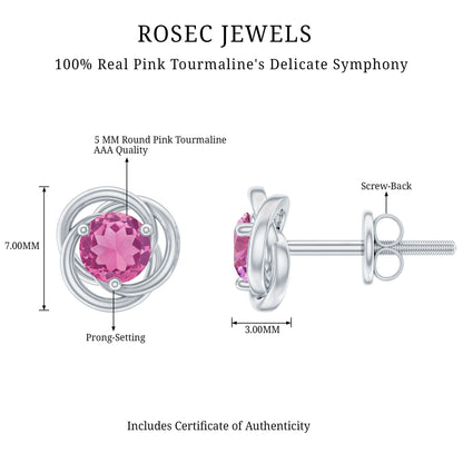 0.9 Carat Solitaire Pink Tourmaline Swirl Stud Earrings