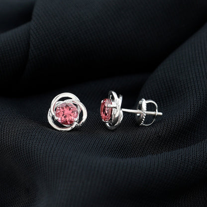 0.9 Carat Solitaire Pink Tourmaline Swirl Stud Earrings