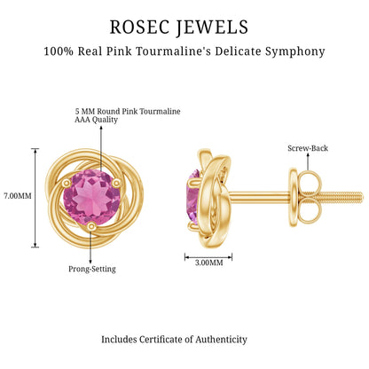 0.9 Carat Solitaire Pink Tourmaline Swirl Stud Earrings