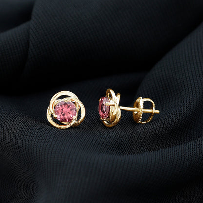0.9 Carat Solitaire Pink Tourmaline Swirl Stud Earrings