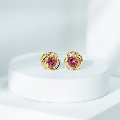 0.9 Carat Solitaire Pink Tourmaline Swirl Stud Earrings