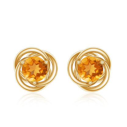 Solitaire 1 Carat Citrine Swirl Stud Earrings in 3 Prong Setting