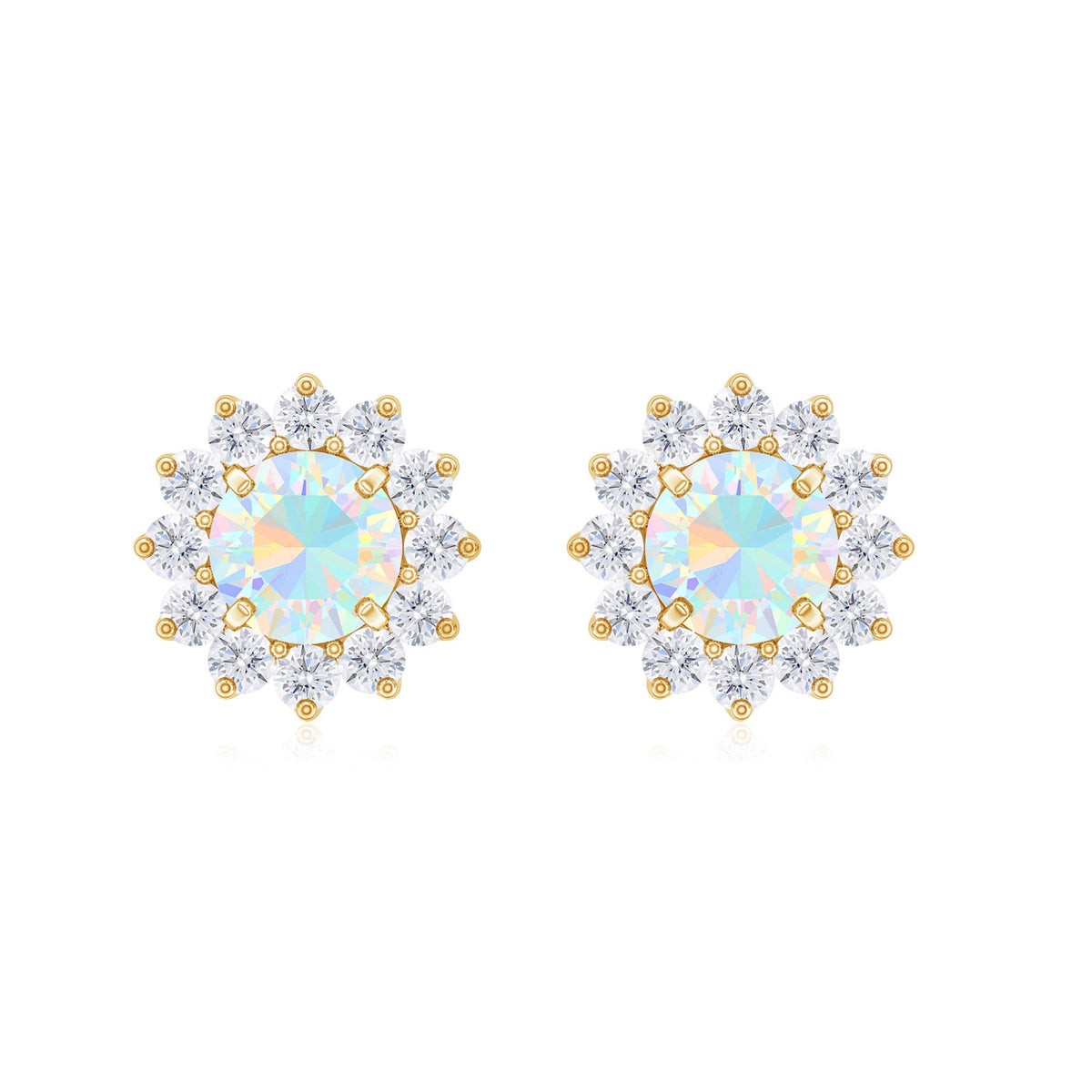 Real Ethiopian Opal Flower Stud Earrings with Diamond Halo
