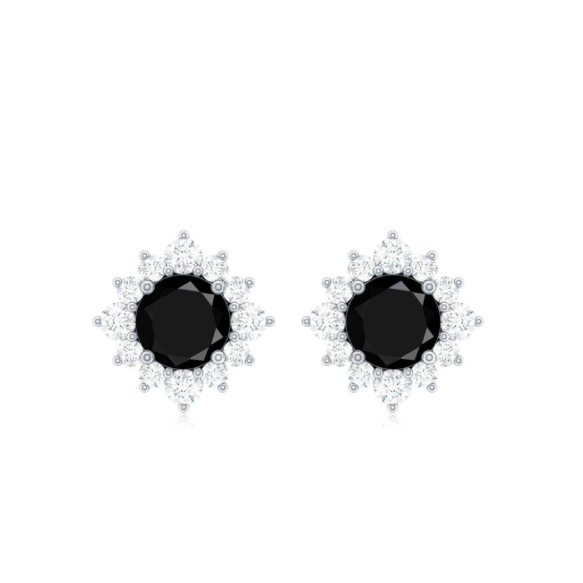 Round Lab Grown Black and White Diamond Halo Stud Earrings
